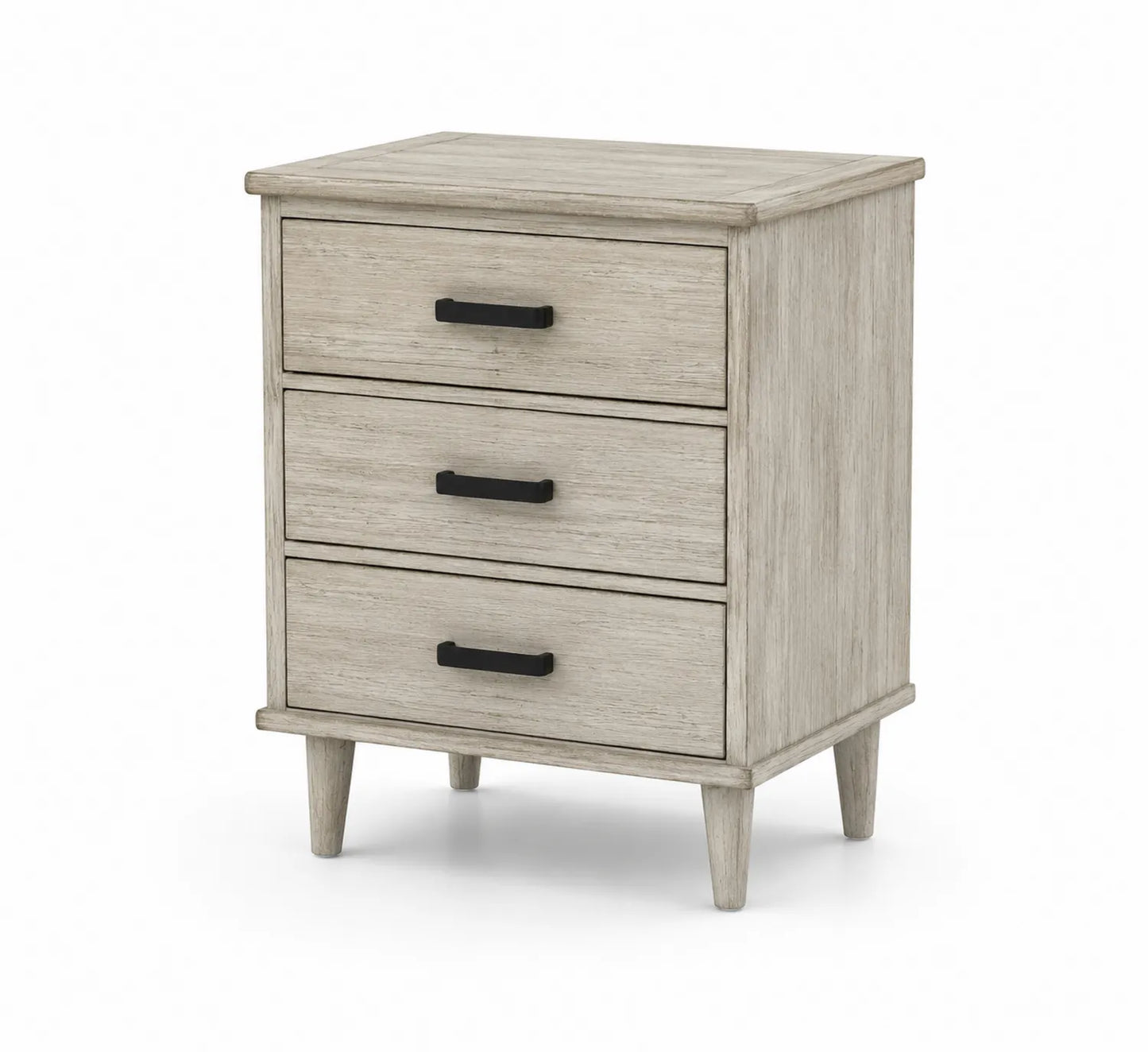 Comodino in legno 3 cassetti grigio con maniglie in metallo