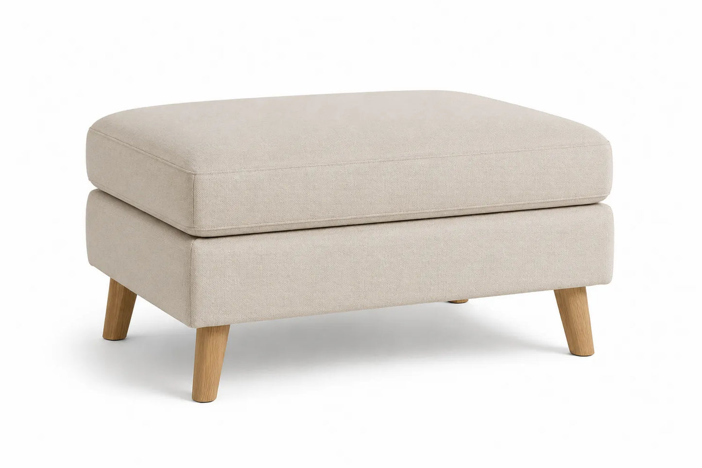 Poggiapiedi in tessuto beige con gambe in legno