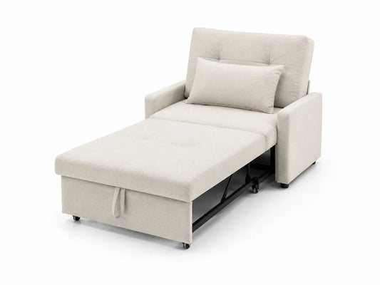 Divano Letto in Tessuto Beige con Cuscino Abbinato
