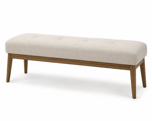 Panca rettangolare in legno con imbottitura in poliestere beige