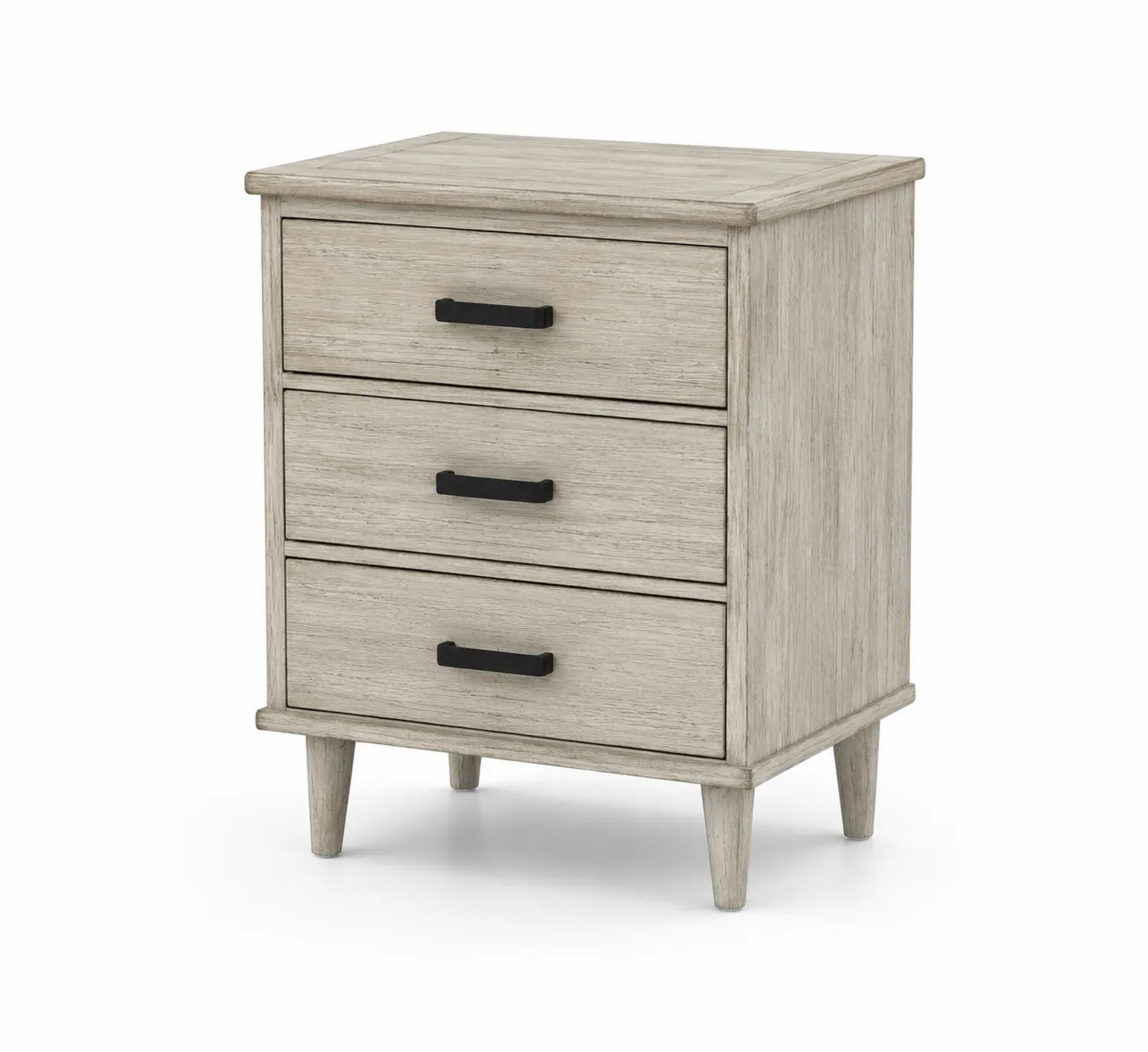 Comodino in legno 3 cassetti grigio con maniglie in metallo