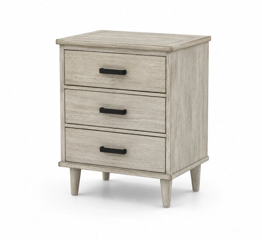 Comodino in legno 3 cassetti grigio con maniglie in metallo