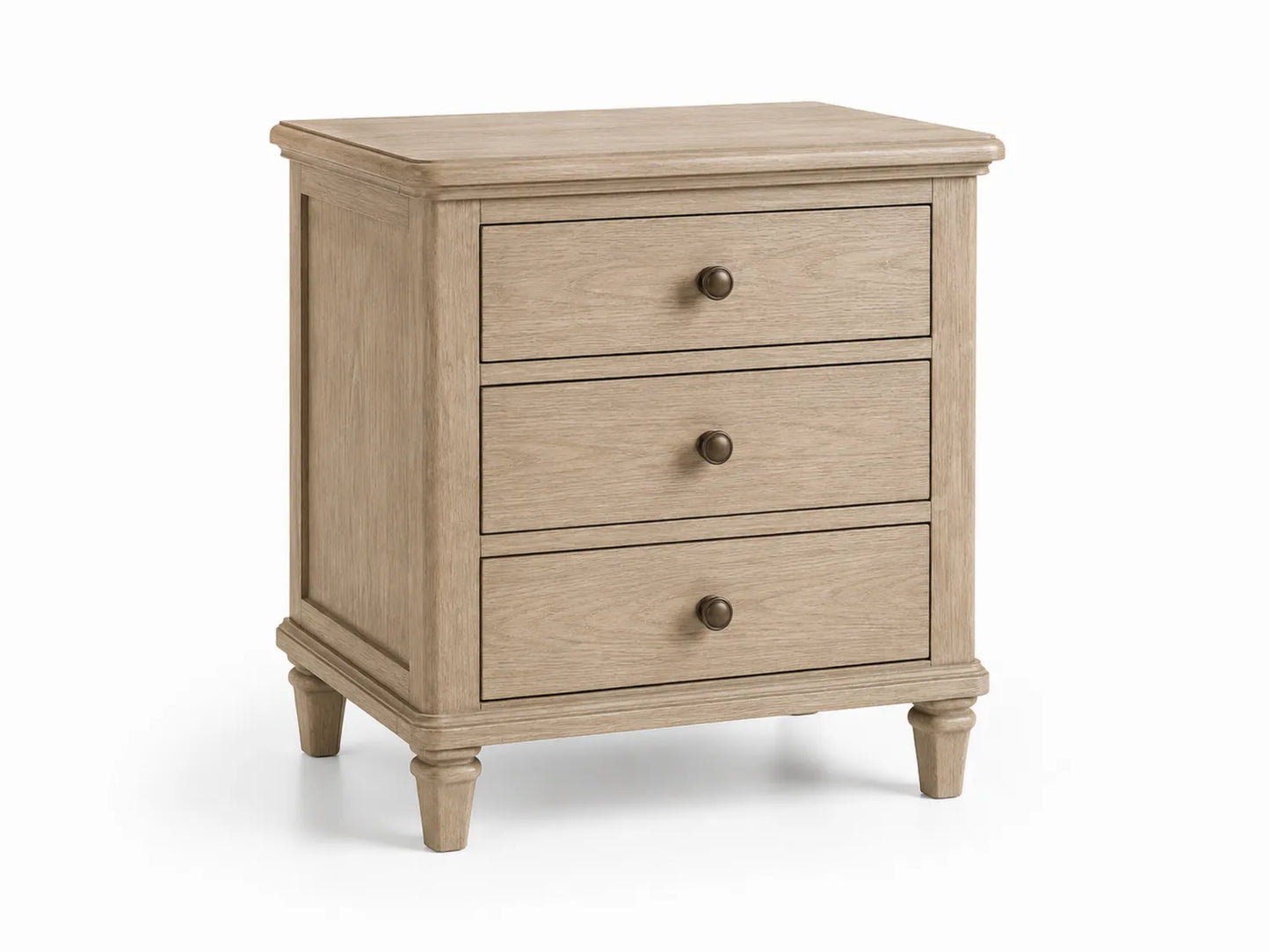 Comodino in legno con 3 cassetti color Rovere 60x45x70 cm