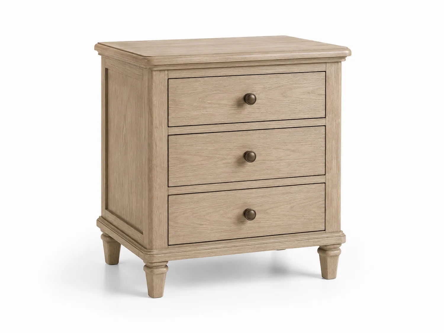 Comodino in legno con 3 cassetti color Rovere 60x45x70 cm