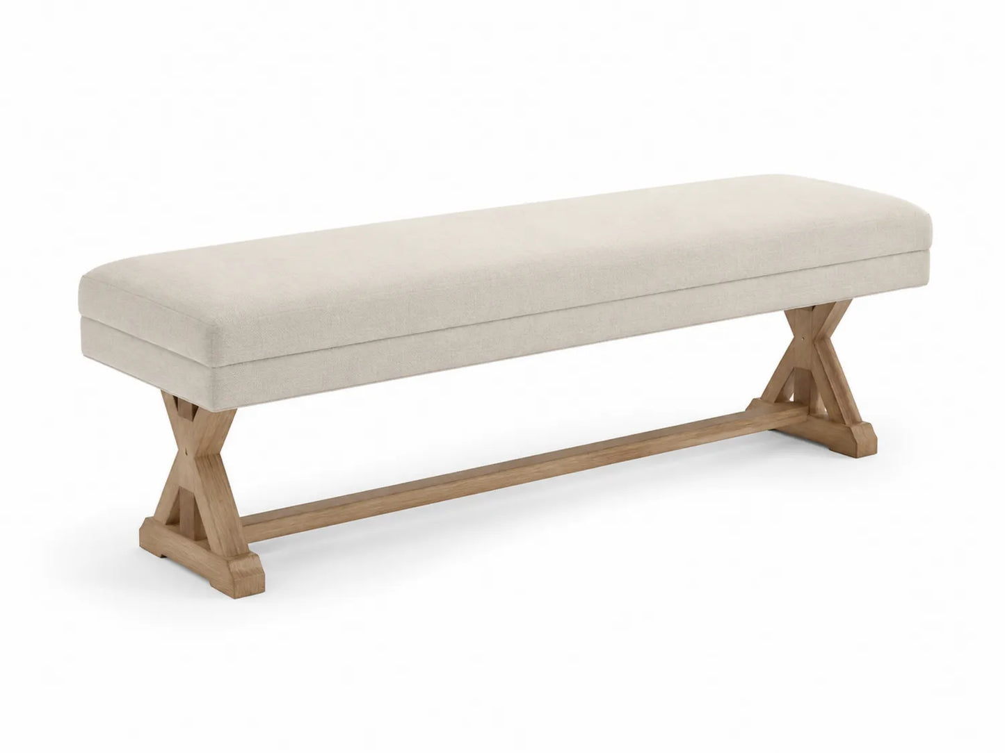 Panca rettangolare in legno e lino Beige 160x40x45 cm