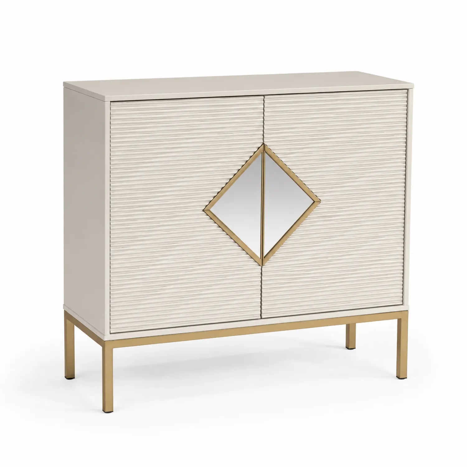 Credenza in Legno e Metallo con Specchio, Bianco/Oro, 90x40x100 cm