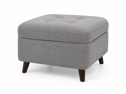 Poggiapiedi quadrato in tessuto grigio con gambe in legno