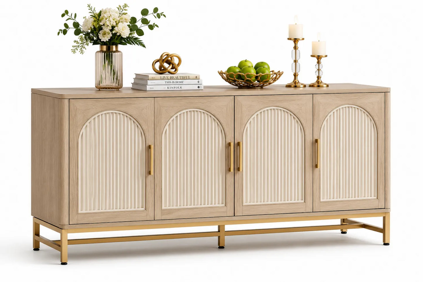 Credenza in Legno e Metallo con Ante ad Arco 180x40x85 cm